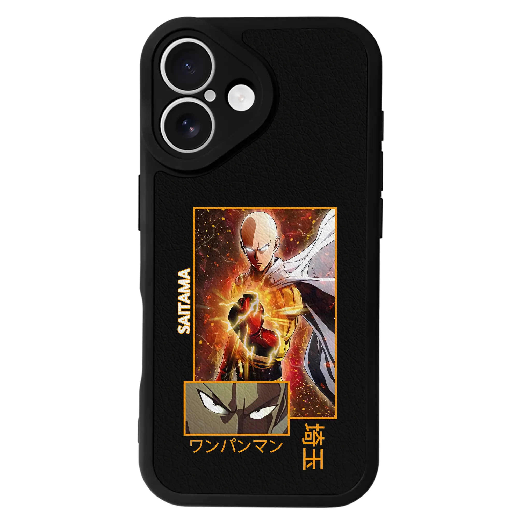 ワンパンマン グッズ サイタマ - IPhone 16シリーズ対応 ・ シリコンスマホケース ・ レザー調 ・ 高精度フィット ・ 耐衝撃 ・ ワイヤレス充電対応 ・ 精密カット